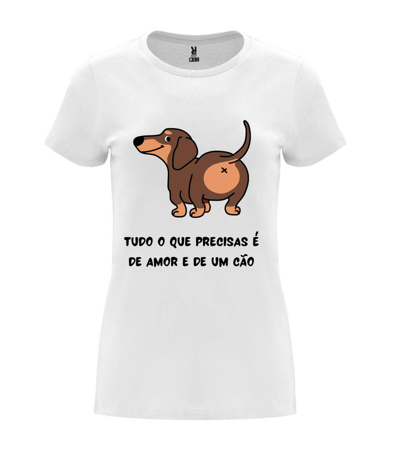 T-shirt feminina Tudo O Que Precisas É De Amor E De Um Cão