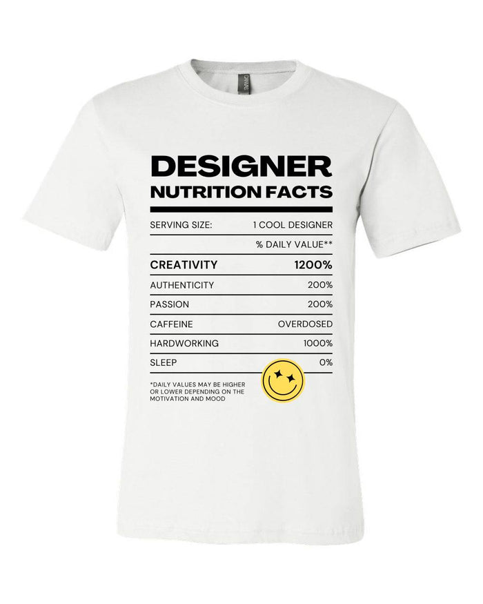 T-shirt para homem Designer Nutrition Facts