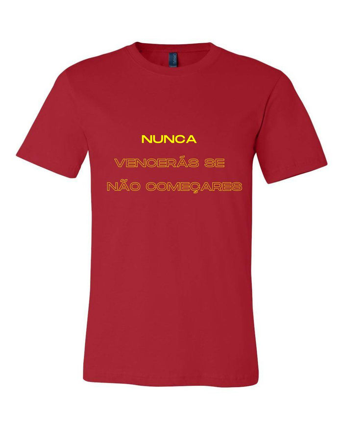 T-shirt para homem Nunca Vencerás Se Não Começares