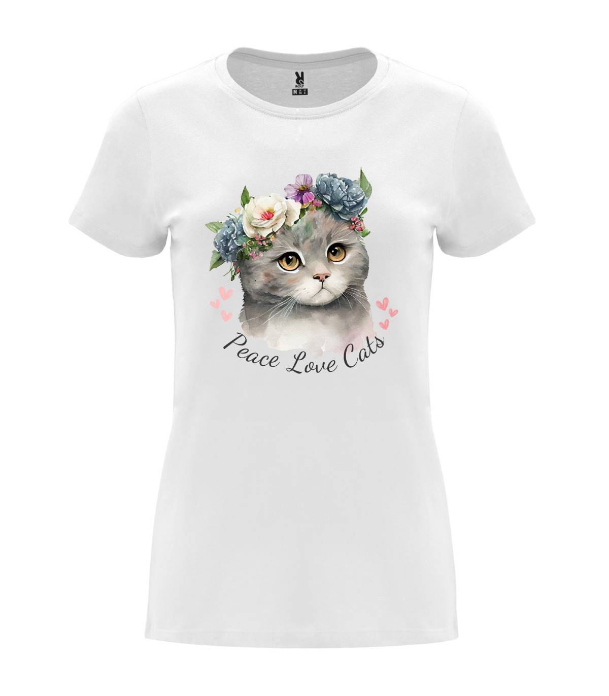 T-shirt feminina Peace Love Cats