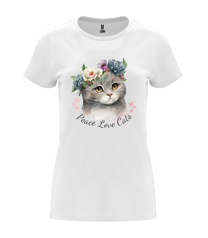 T-shirt feminina Peace Love Cats